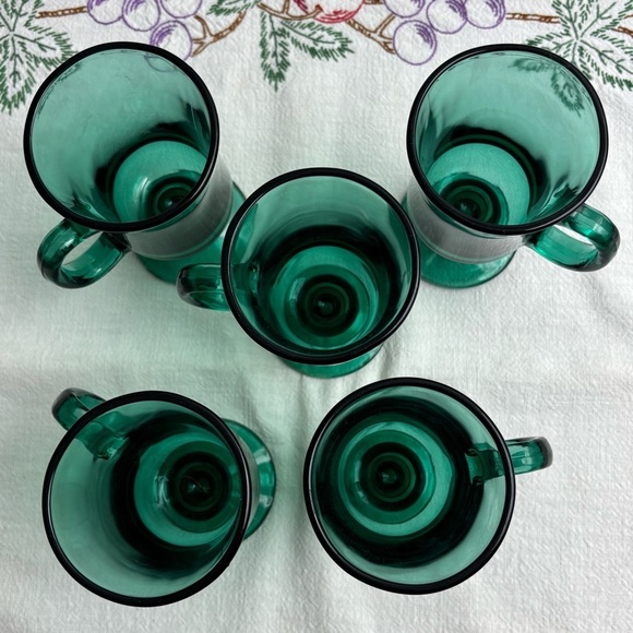 Set of 5 Libbey footed pedestal Juniper green Irish coffee mugs - Picture 2 of 7